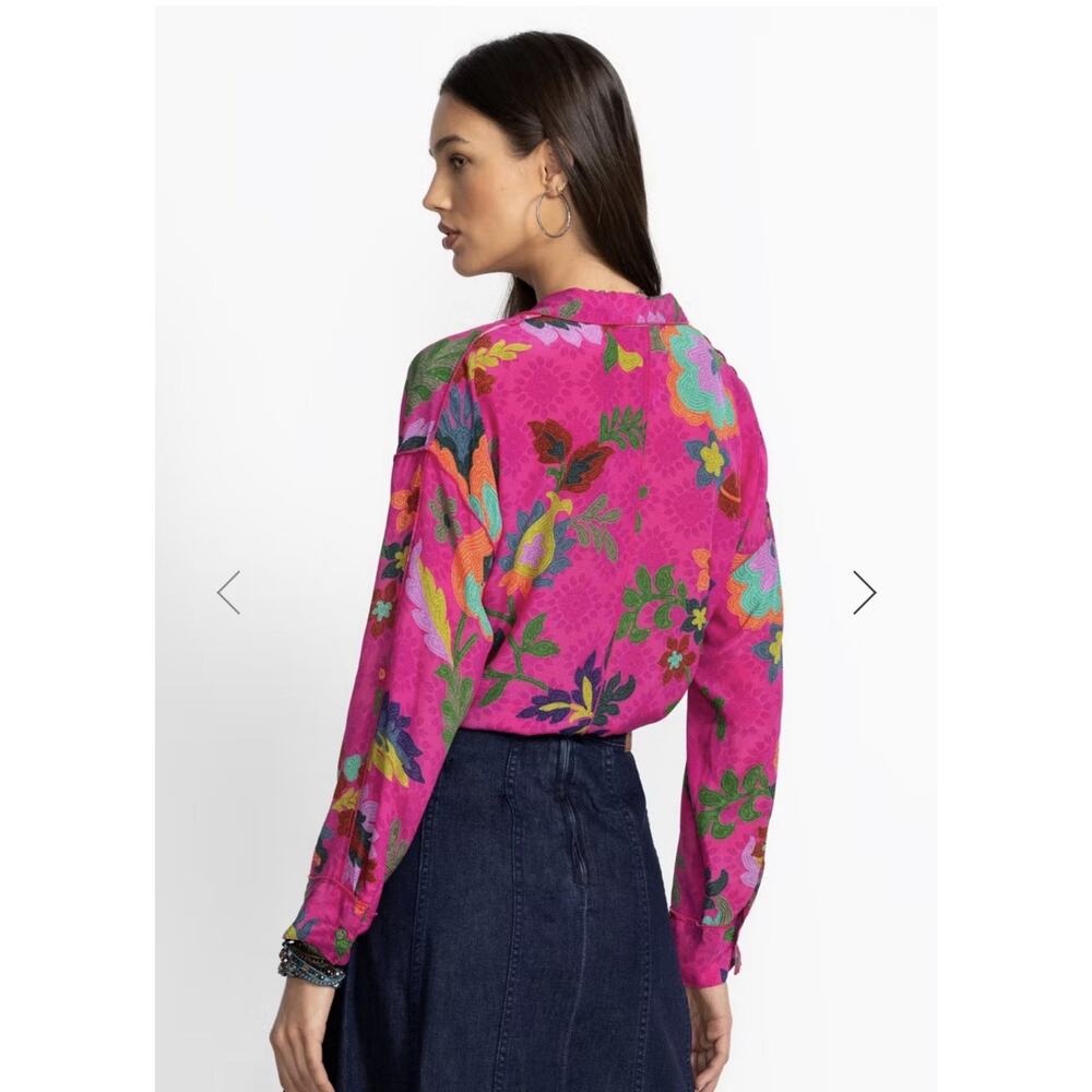 Johnny Was Martijn Shirt Verney Pink Vibrant Silk Button Upsize Medium - Picture 15 of 16